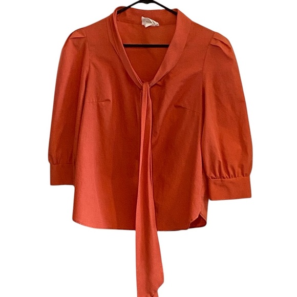 Vintage  Rust Orange Women's Top w/ tie bow - Picture 1 of 6